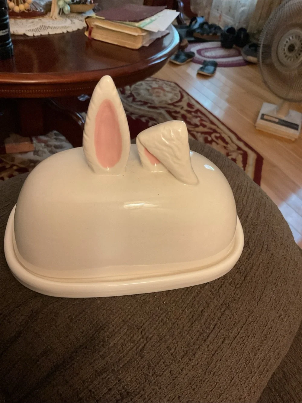 Rare  Butter Dish With Bunny Rabbit Ears Top Whimsy Home By Magenta Easter EUC